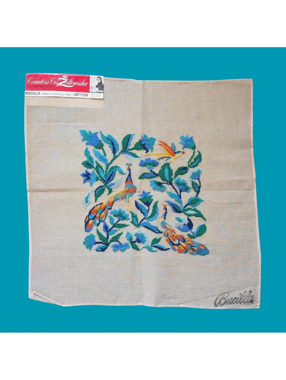 Colorful Vintage Bucilla Pre-Worked Needlepoint Panel